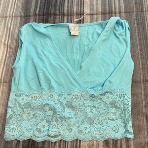 Women's Blue Lace Trim Top